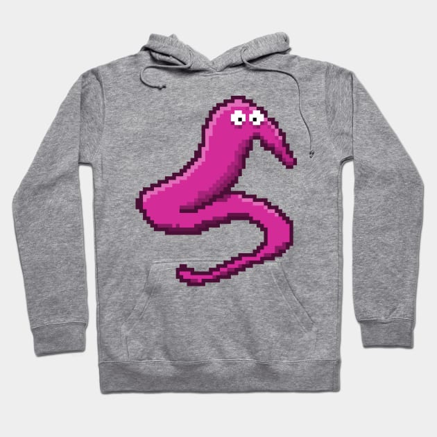 Pink Fuzzy Worm On A String Meme Pixel Art Hoodie by YourGoods